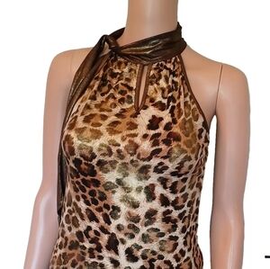 Animal Print NAF NAF Top Crop blouse Sleveless Halter Brown Sz M